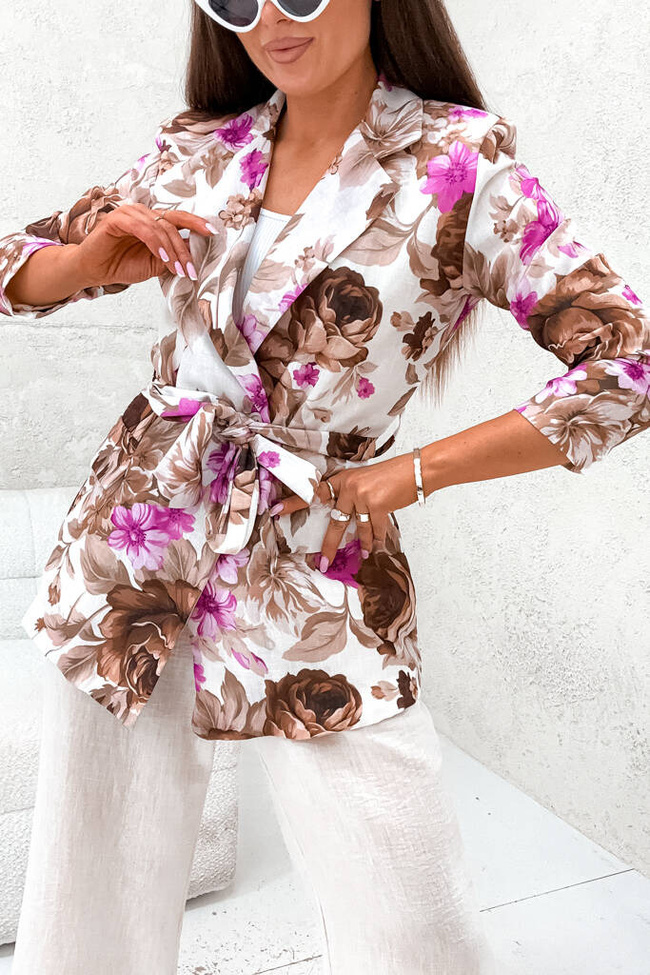 KOMPLET MARYNARKA WIĄZANA+ SPODNIE- RÓŻOWY