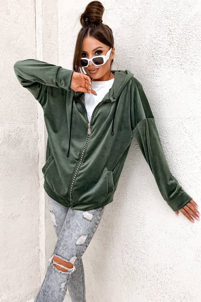 BLUZA ZAPINANA Z OZDOBNYM ZAMKIEM- ZIELONA