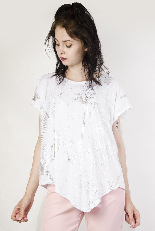 Biała bluzka w srebrne palmy