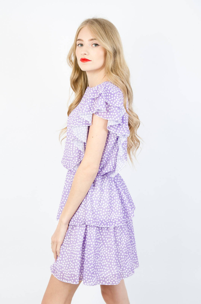 FIOLETOWA ZWIEWNA SUKIENKA BUTTERFLY W KROPKI 