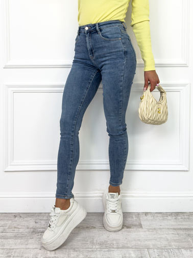 SPODNIE JEANSOWE SKINNY Z WYSOKIM STANEM- NIEBIESKIE