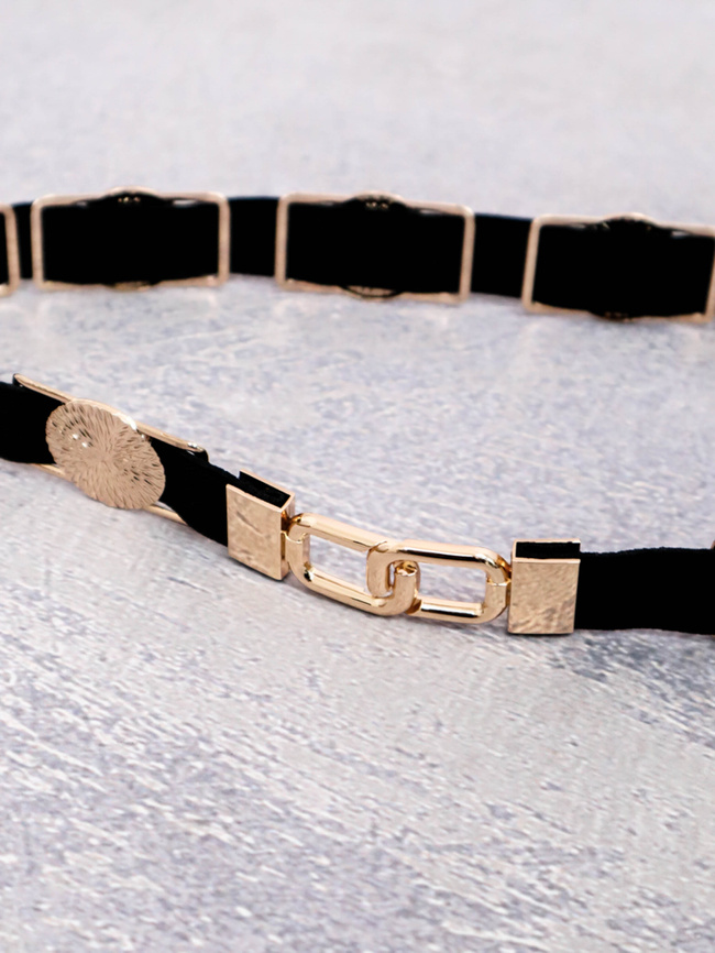 CZARNY PASEK NA GUMIE ZE ZŁOTYMI KÓŁKAMI