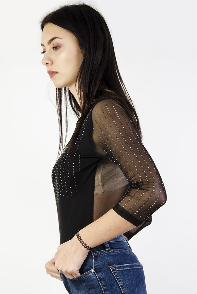 Czarne, siatkowane body z cyrkoniami