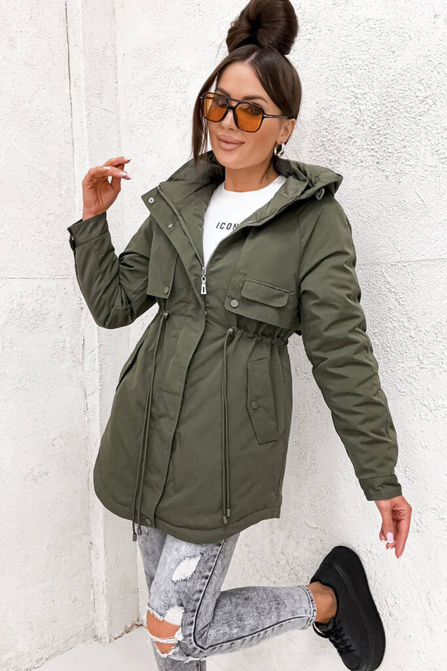ZIELONA PARKA WIĄZANA W PASIE