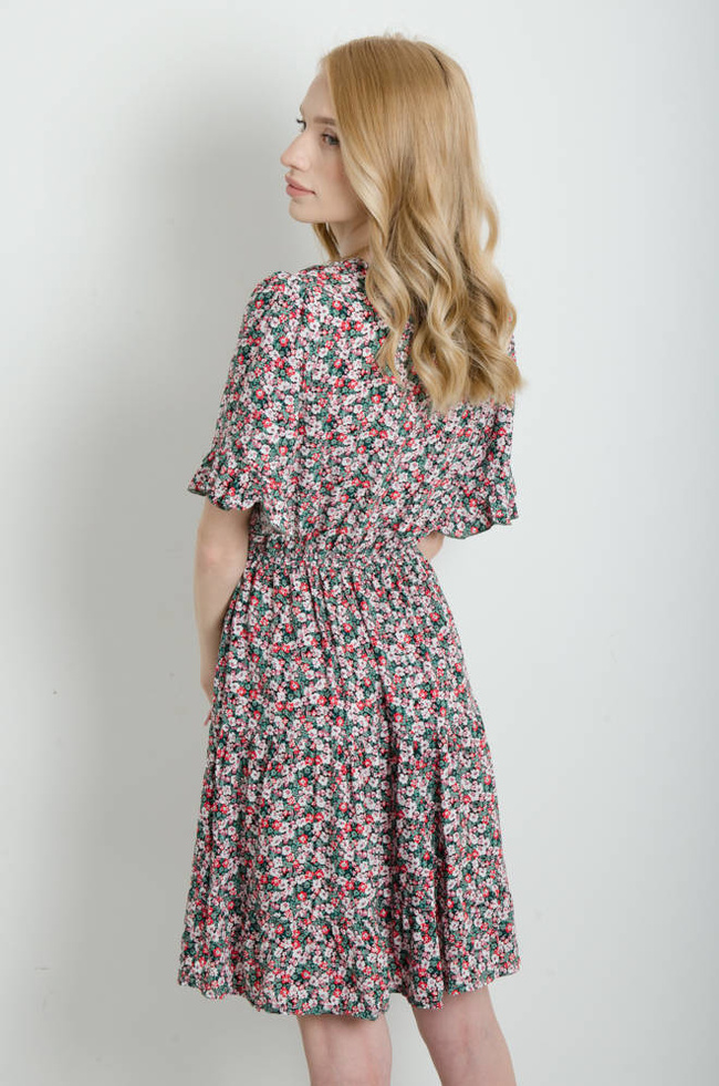 SUKIENKA W KWIATY MINI DEKOLT W SZPIC- CZARNA