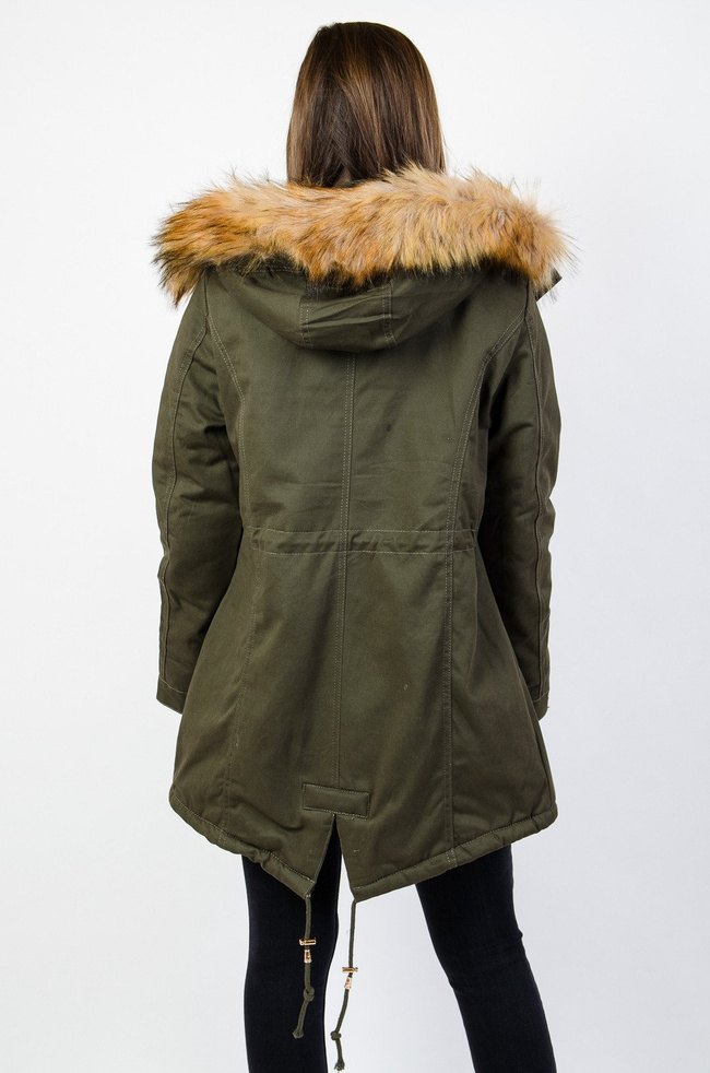 Zielona asymetryczna kurtka ze ściągaczem w pasie