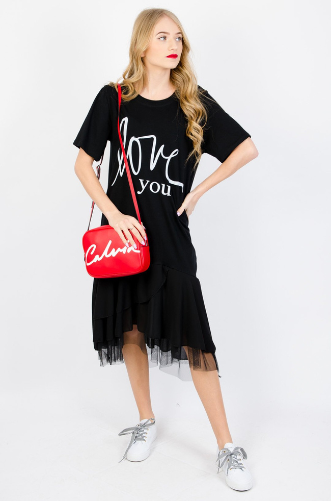 CZARNA BAWEŁNIANA SUKIENKA Z TIULEM