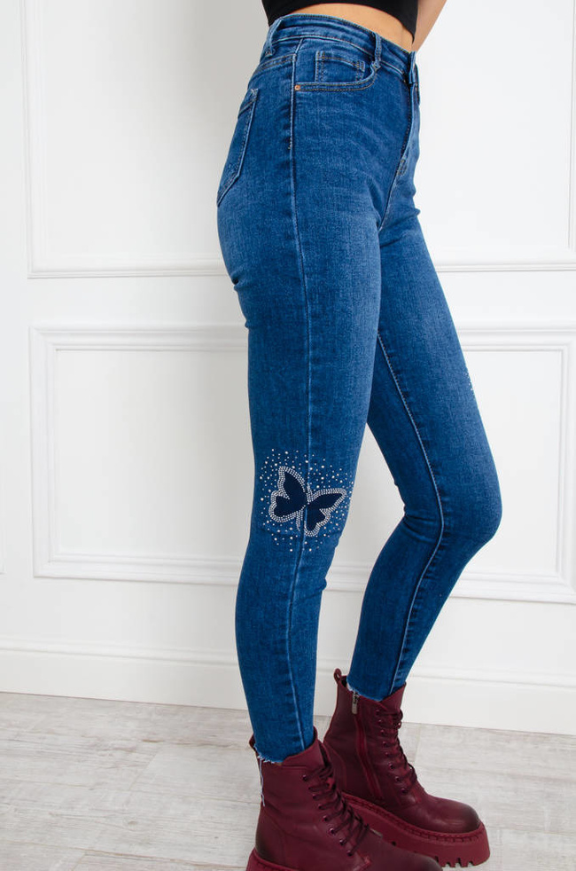 SPODNIE JEANSOWE SKINNY Z OZDOBNĄ APLIACJĄ NA NOGAWKACH