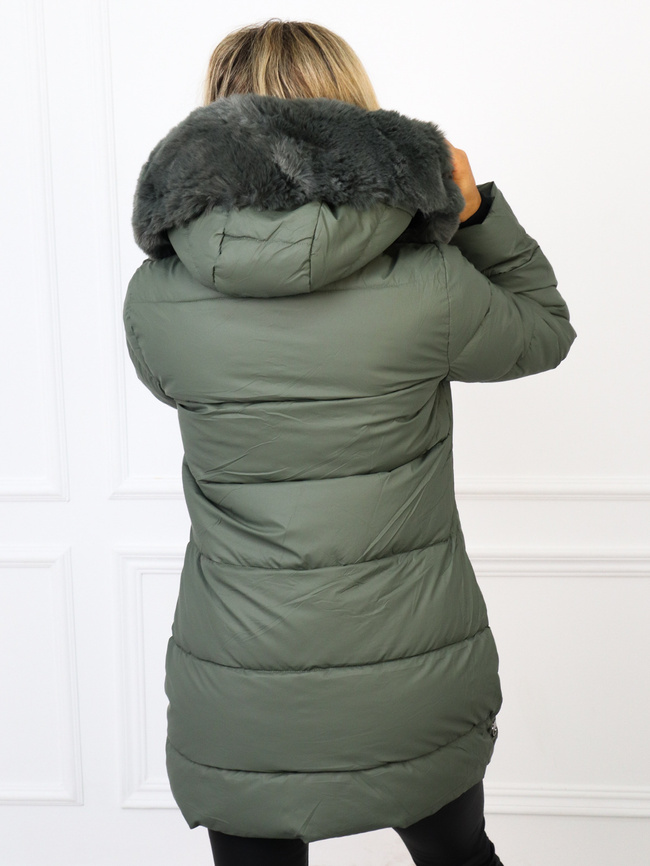 KURTKA PIKOWANA Z FUTERKIEM NA KAPTURZE- ZIELONA