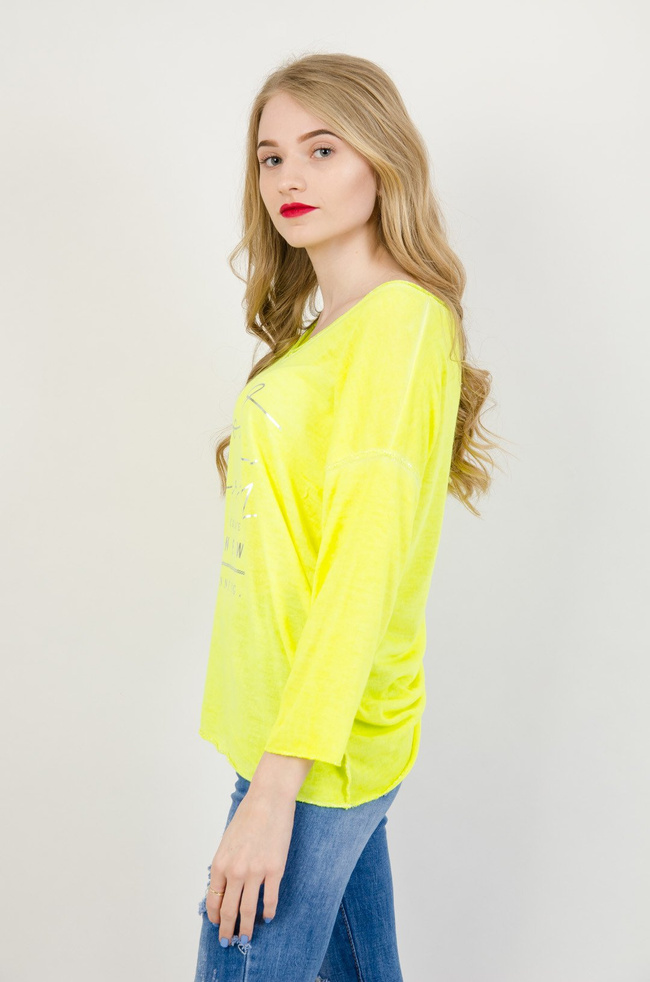 Żółta neonowa bluzka z napisem