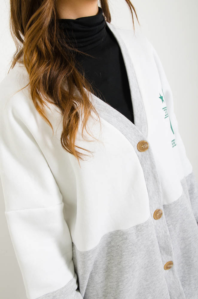 SZARO-BIAŁA BLUZA BEJSBOLÓWKA ZAPINANA NA GUZIKI