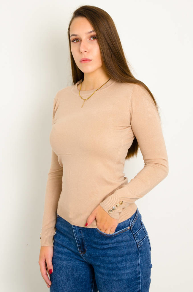 SWETER Z OZDOBNYMI GUZIKAMI- BRĄZOWY