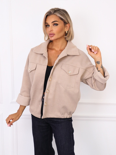 KURTKA OVERSIZE BEŻOWA W JASNE  PASKI ZE ŚCIĄGACZEM NA DOLE