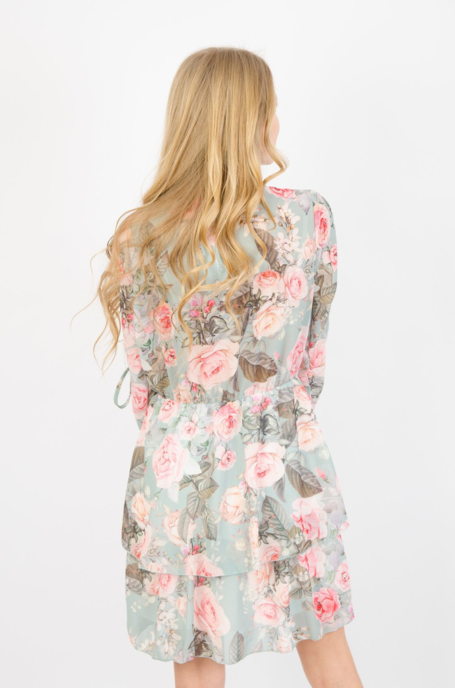  SUKIENKA W KWIATY W ODCIENIU PASTELOWEJ ZIELENI 
