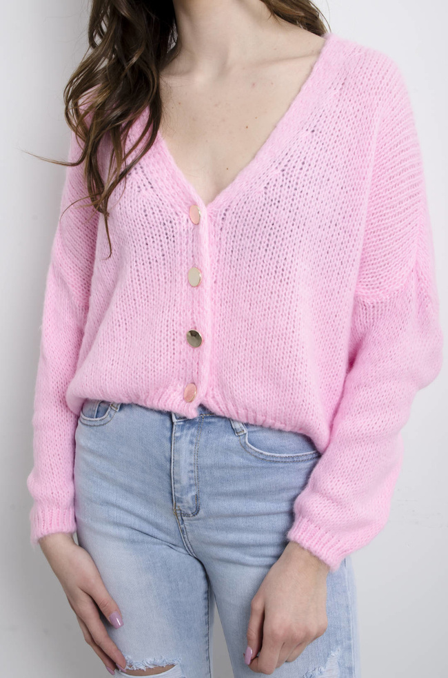 SWETER KARDIGAN ZAPINANY NA GUZIKI- JASNY RÓŻ