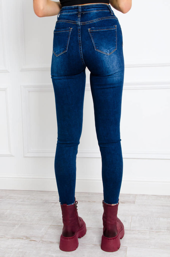 SPODNIE JEANSOWE SKINNY Z GUZIKAMI- CIEMNY JEANS