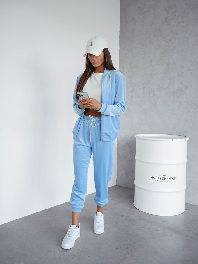 KOMPLET DRESOWY WELUROWY BLUZA ZAPINANA NA ZAMEK+ SPODNIE- NIEBIESKI