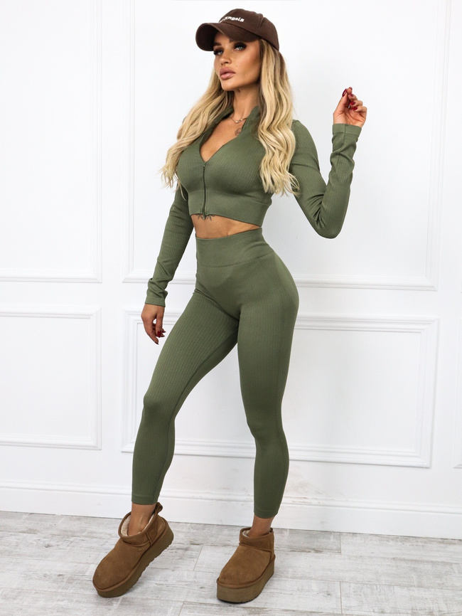 MODELUJĄCY KOMPLET BLUZKA+ LEGGINSY PUSH UP- ZIELONY
