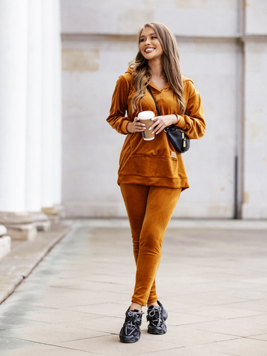 WELUROWY KOMPLET BLUZA+ LEGGINSY- CAMEL