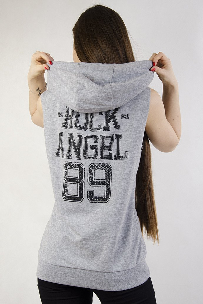 Szary sportowy bezrękawnik z kapturem