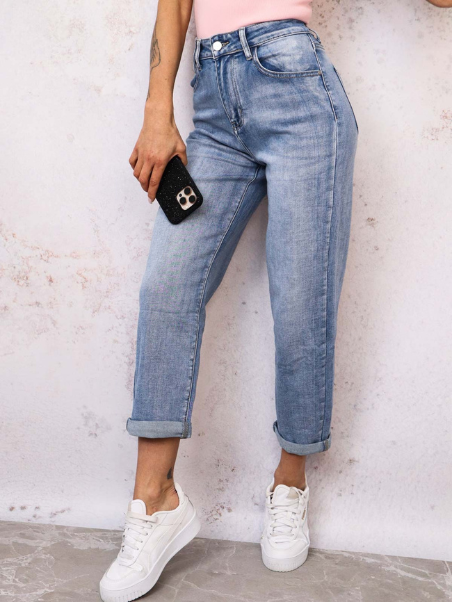 JASNE SPODNIE JEANSOWE MOM FIT Z WYSOKIM STANEM