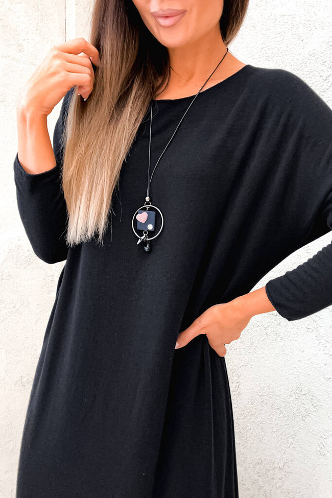 CZARNA SUKIENKA MIDI OVERSIZE+ NASZYJNIK