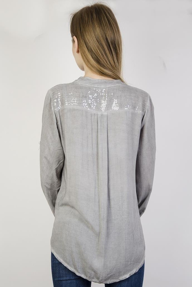 Koszula asymetryczna mgiełka szara z cekinami