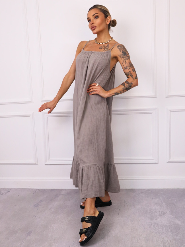 SUKIENKA MAXI MUŚLINOWA Z FALBANĄ- FANGO