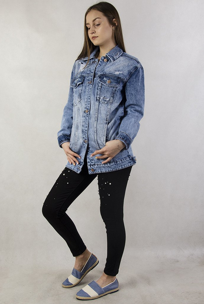 Kurtka jeansowa dłuższa z przetarciami