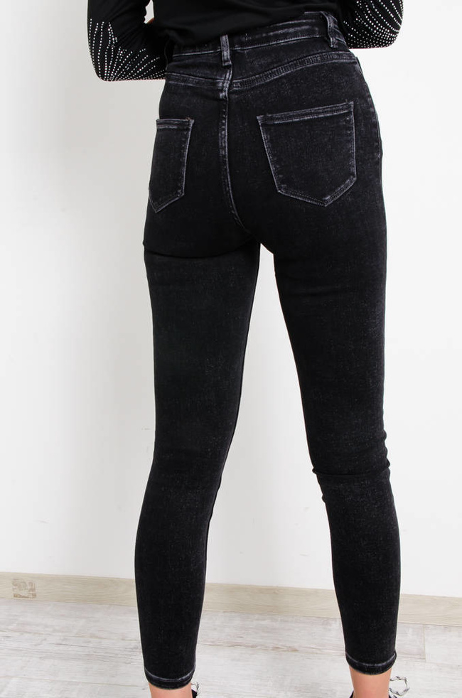 SPODNIE JEANSOWE SKINNY Z BARDZO WYSOKIM STANEM- GRAFITOWE