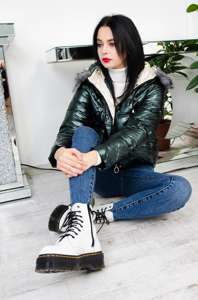 KRÓTKA ZIELONA METALICZNA KURTKA Z FUTERKIEM