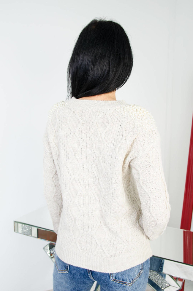  SWETER Z PEREŁKAMI W KOLRZE CIEMNEGO BEŻU