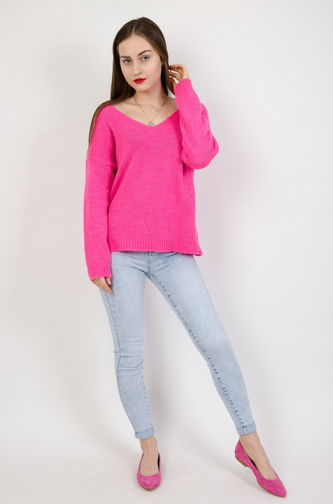 Różowy neonowy sweter oversize 