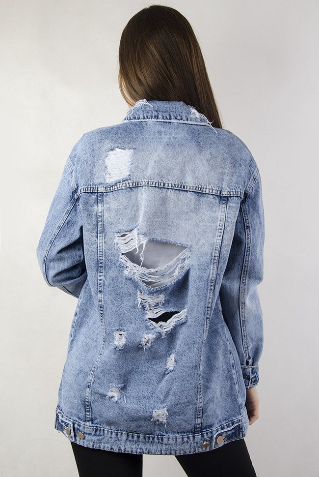 Kurtka jeansowa dłuższa z przetarciami