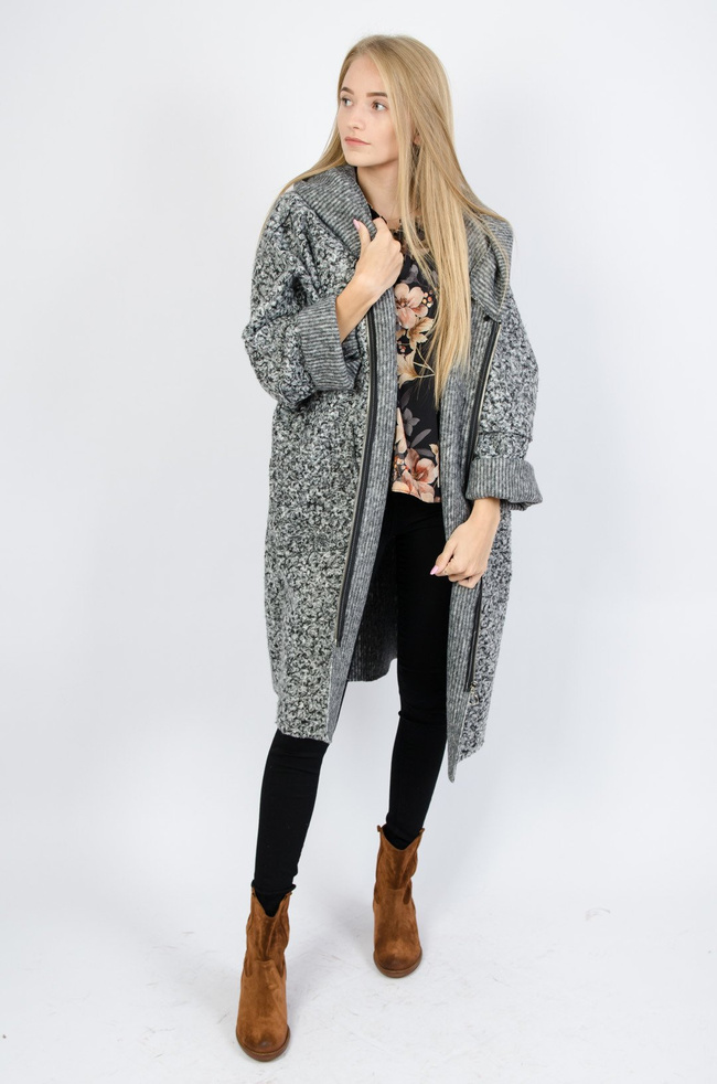 Szary płaszcz Oversize z kapturem