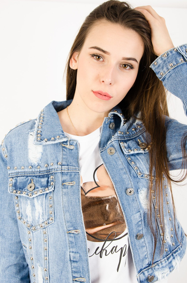 KRÓTKA KURTKA JEANSOWA Z DŻETAMI 