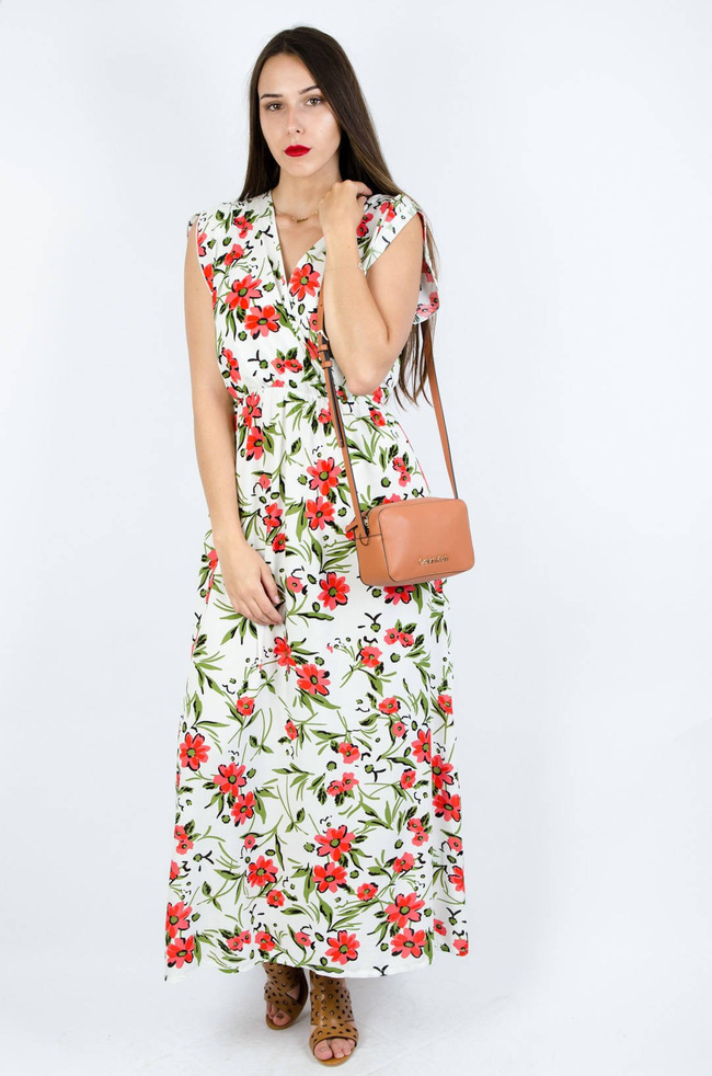 BIAŁA SUKIENKA MAXI Z KOPERTOWYM DEKOLTEM