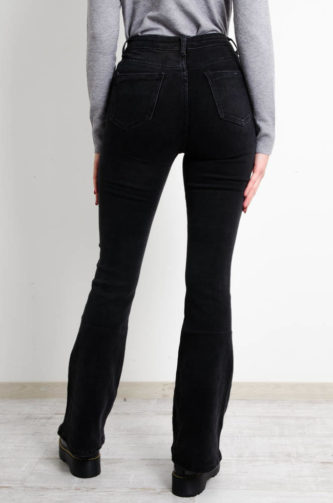 CZARNE SPODNIE JEANSOWE FLARED JEANS- WYSOKI STAN