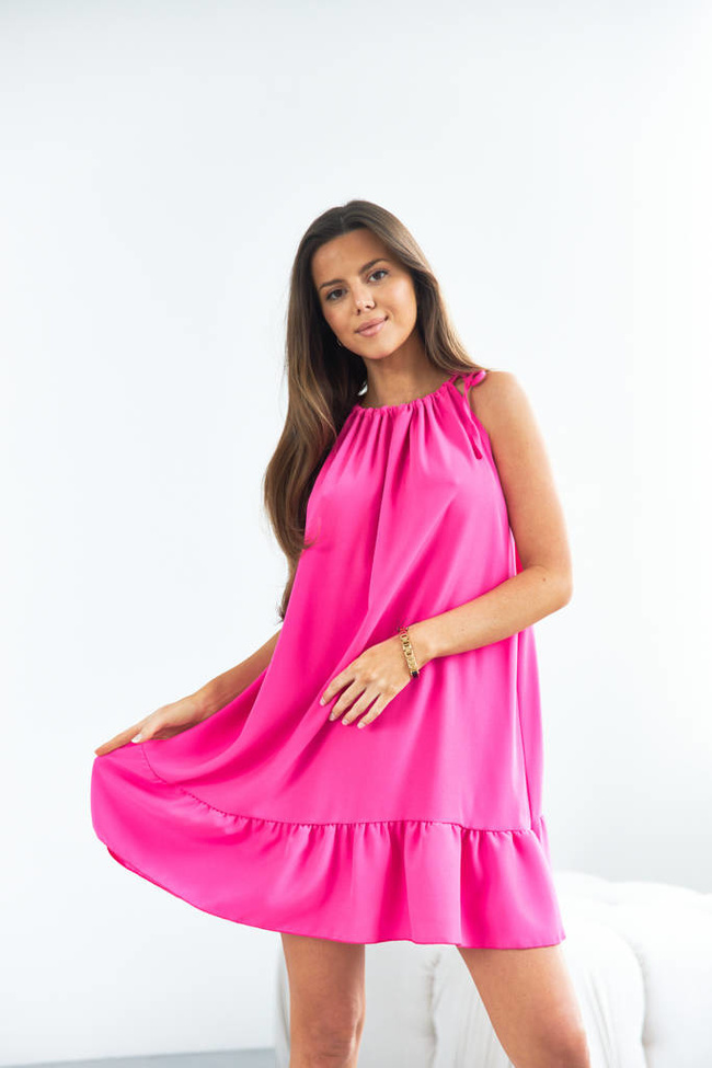 SUKIENKA Z WIĄZANIEM I OZDOBNĄ FALBANĄ- CIEMNY RÓŻ