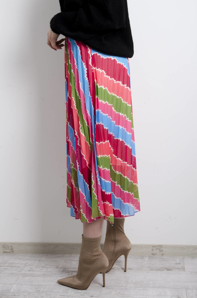 SPÓDNICA WZORZYSTA PLISOWANA Z PASKIEM- CZERWONA