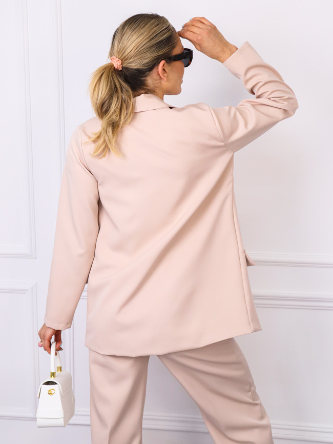 KOMPLET ELEGANCKI MARYNARKA+ SPODNIE- BROSZKA GRATIS-  BEŻOWY