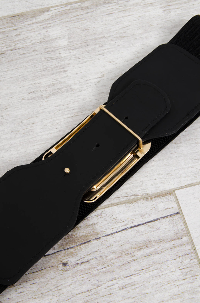 PASEK CZARNY NA GUMIE ZE ZŁOTĄ KLAMRĄ