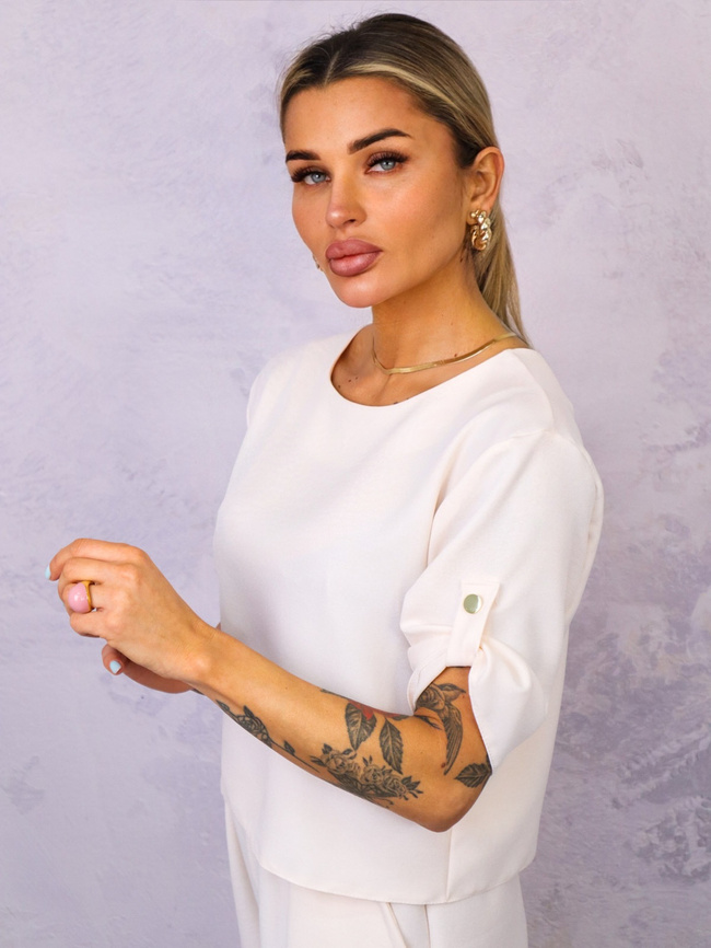 KOMPLET MATERIAŁOWY BLUZKA+ SPODNIE- BEŻOWY