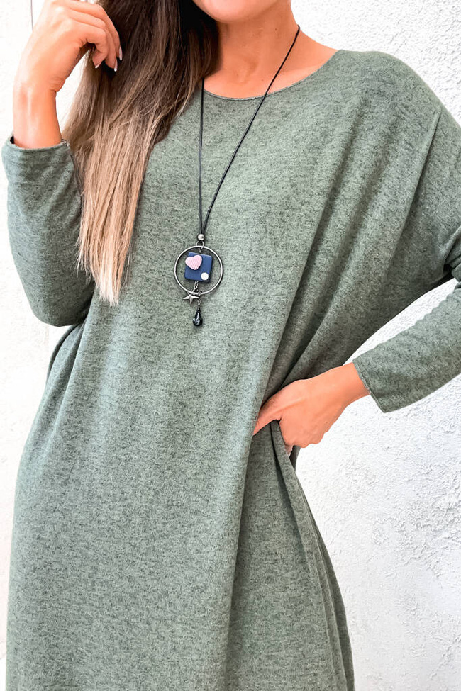 JASNO ZIELONA SUKIENKA MIDI OVERSIZE+ NASZYJNIK