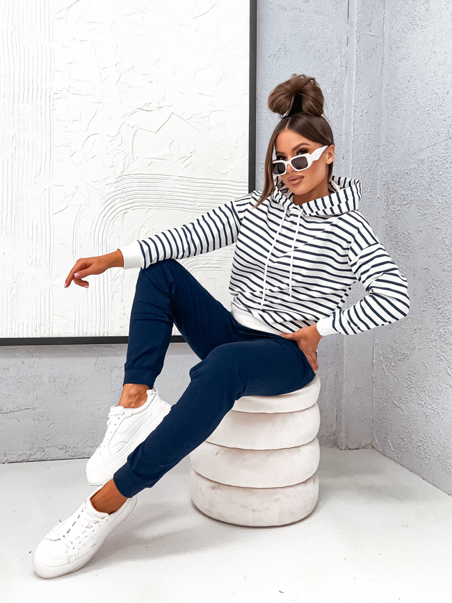 KOMPLET DRESOWY SPODNIE+ BLUZA W PASKI- GRANATOWY