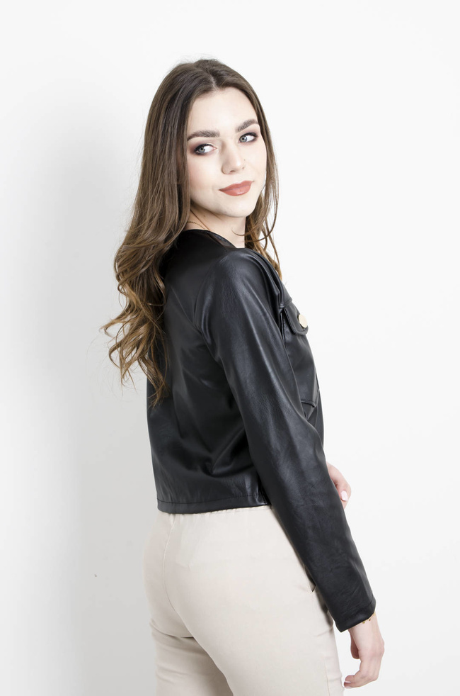 ŻAKIET Z IMITACJI SKÓRY W KOLRZE CZARNYM 