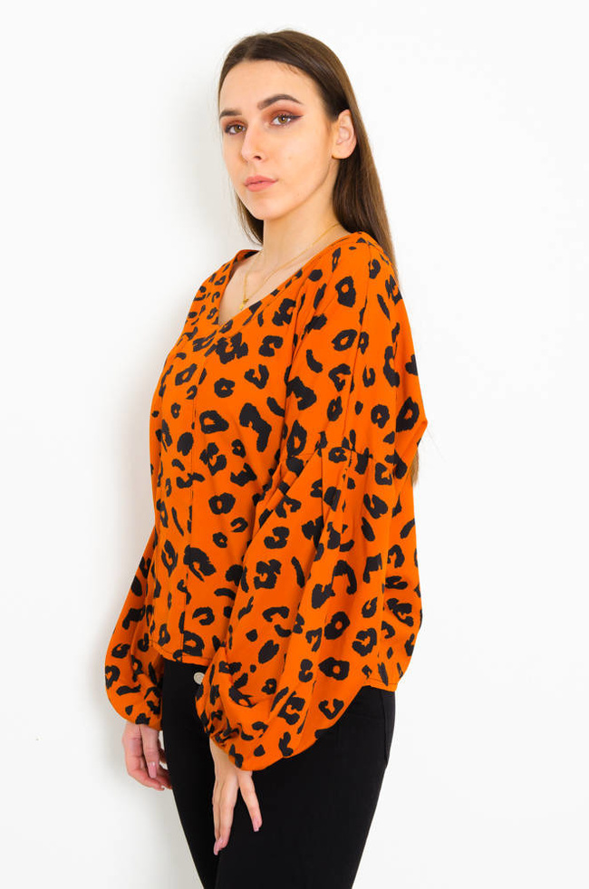 POMARAŃCZOWA BLUZKA W CĘTKI Z DEKOLTEM W SZPIC