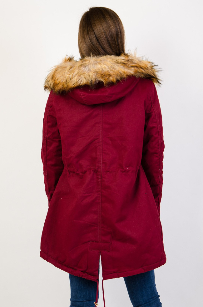 Bordowa asymetryczna kurtka ze złotymi zamkami 