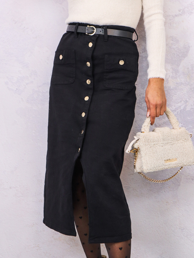 SPÓDNICA CZARNA JEANSOWA MIDI ZAPINANA NA GUZIKI