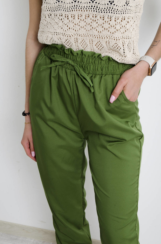 SPODNIE MATERIAŁOWE Z GUMĄ W PASIE- ZIELONE